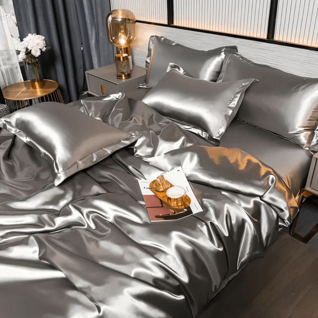 Bedding Set with Duvet Cover, Flat Sheet and 2 Satin Pillowcases, Silky Bedding Set, Satin Duvet Cover Set in 4 Sizes_01