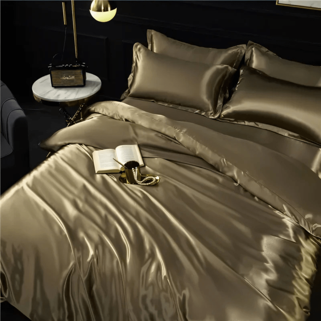 Bedding Set with Duvet Cover, Flat Sheet and 2 Satin Pillowcases, Silky Bedding Set, Satin Duvet Cover Set in 4 Sizes_12