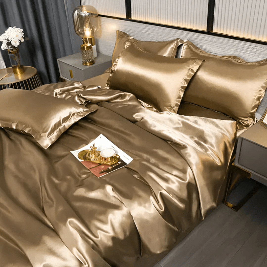 Bedding Set with Duvet Cover, Flat Sheet and 2 Satin Pillowcases, Silky Bedding Set, Satin Duvet Cover Set in 4 Sizes_06