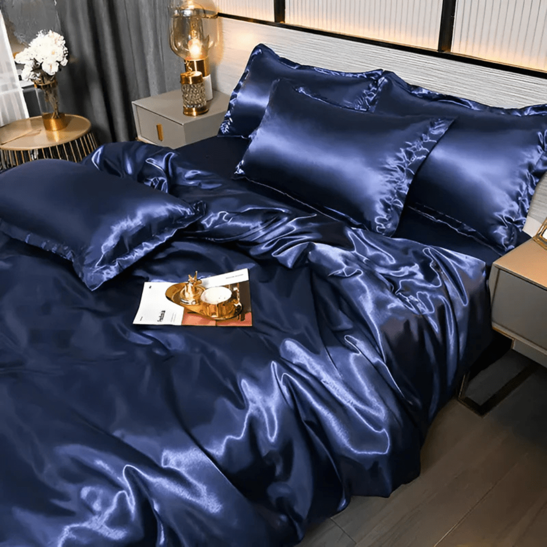 Bedding Set with Duvet Cover, Flat Sheet and 2 Satin Pillowcases, Silky Bedding Set, Satin Duvet Cover Set in 4 Sizes_08