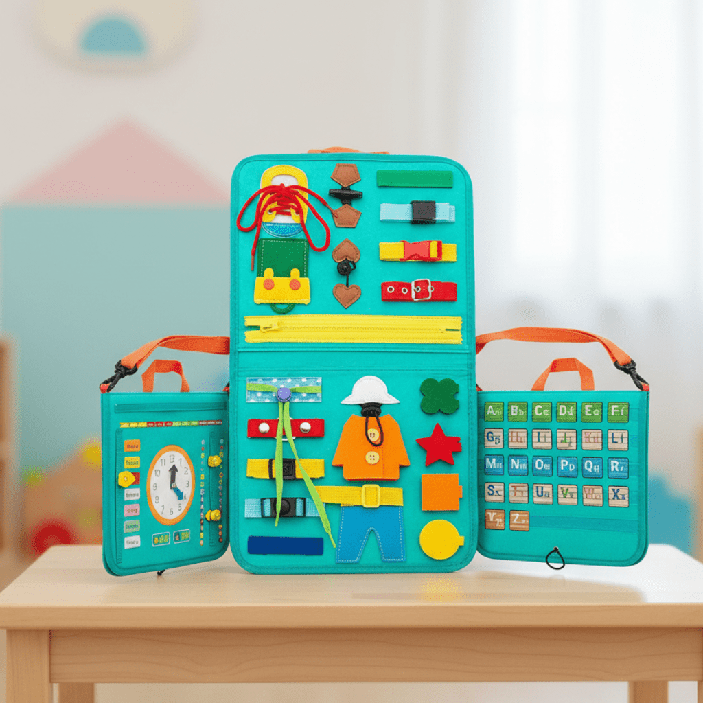 Montessori Busy Board with 15 Activities, Wooden Sensory Board for Kids, Montessori Toys for Fine Motor Skills