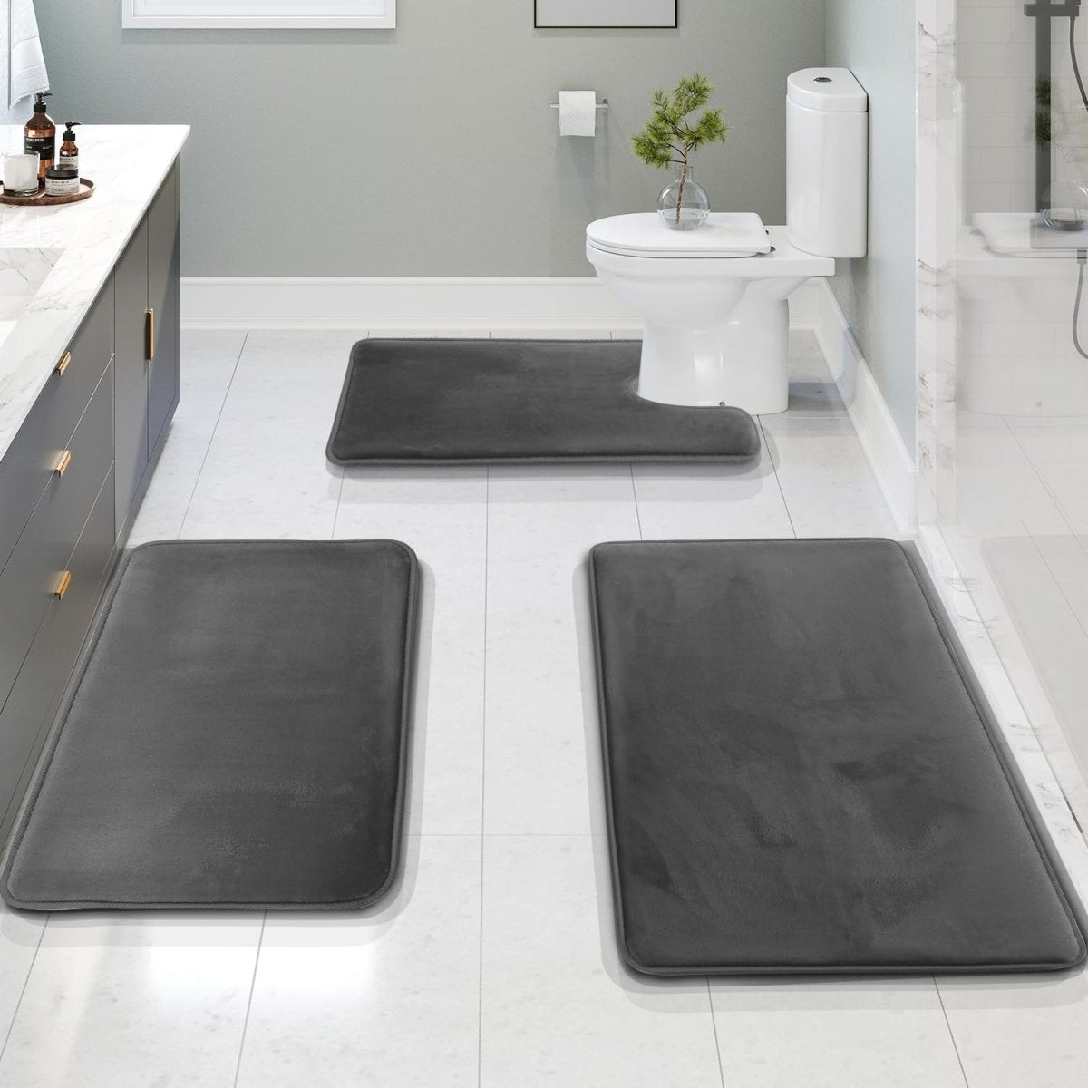Bath Mats, Memory Foam Bath Mat Set of 3 with Toilet Mat, Non Slip Bathroom Mat Set, Quick Dry Bathroom Accessories_03
