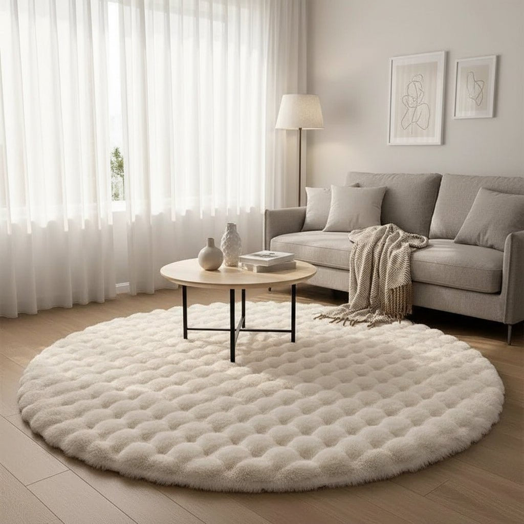 Round Washable Rug, Fluffy Round Rug for Bedroom and Nursery, Scandinavian Rug for Living Room_01