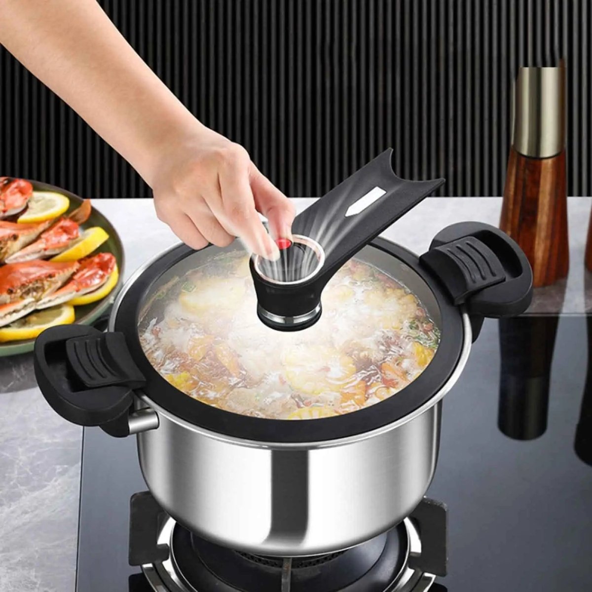 Pressure Cooker Stainless Steel Pot 3.5 l or 5 l, Induction Pressure Cooker with Safety Lock, Camping Cookware_03