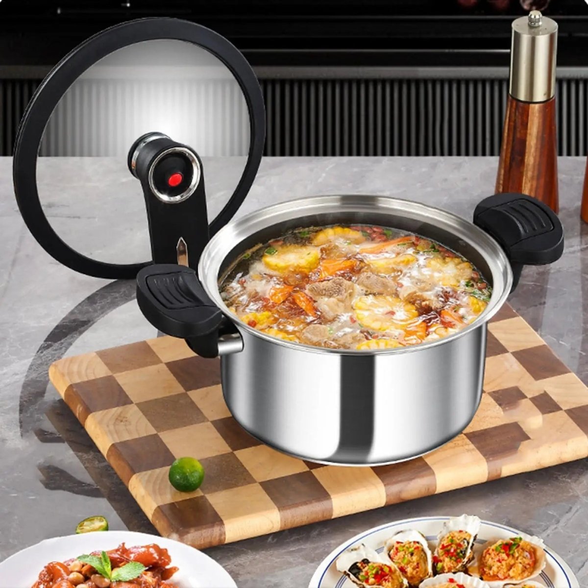 Pressure Cooker Stainless Steel Pot 3.5 l or 5 l, Induction Pressure Cooker with Safety Lock, Camping Cookware_05