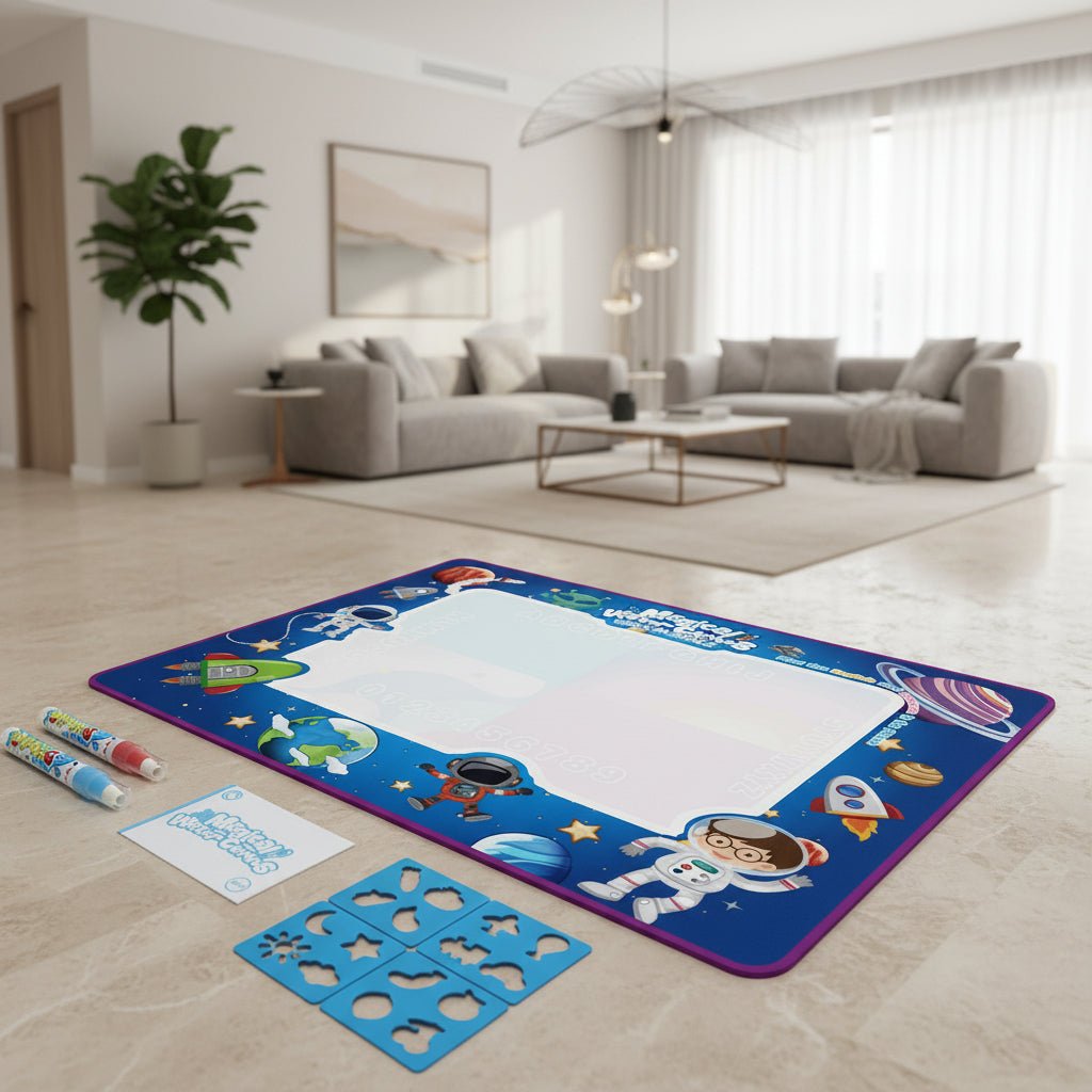 Water Doodle Mat 100 x 80 cm, Water Painting Mat with Magic Pen, Mess Free Colouring Mat, Toys for 3 Year Olds_00