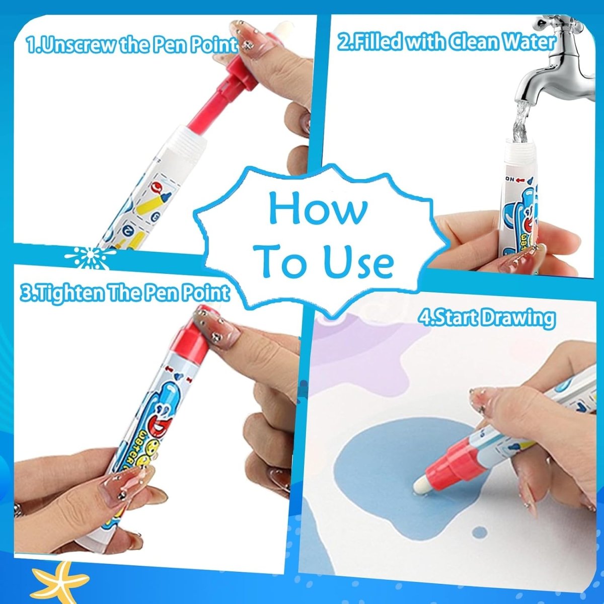Water Doodle Mat 100 x 80 cm, Water Painting Mat with Magic Pen, Mess Free Colouring Mat, Toys for 3 Year Olds_06