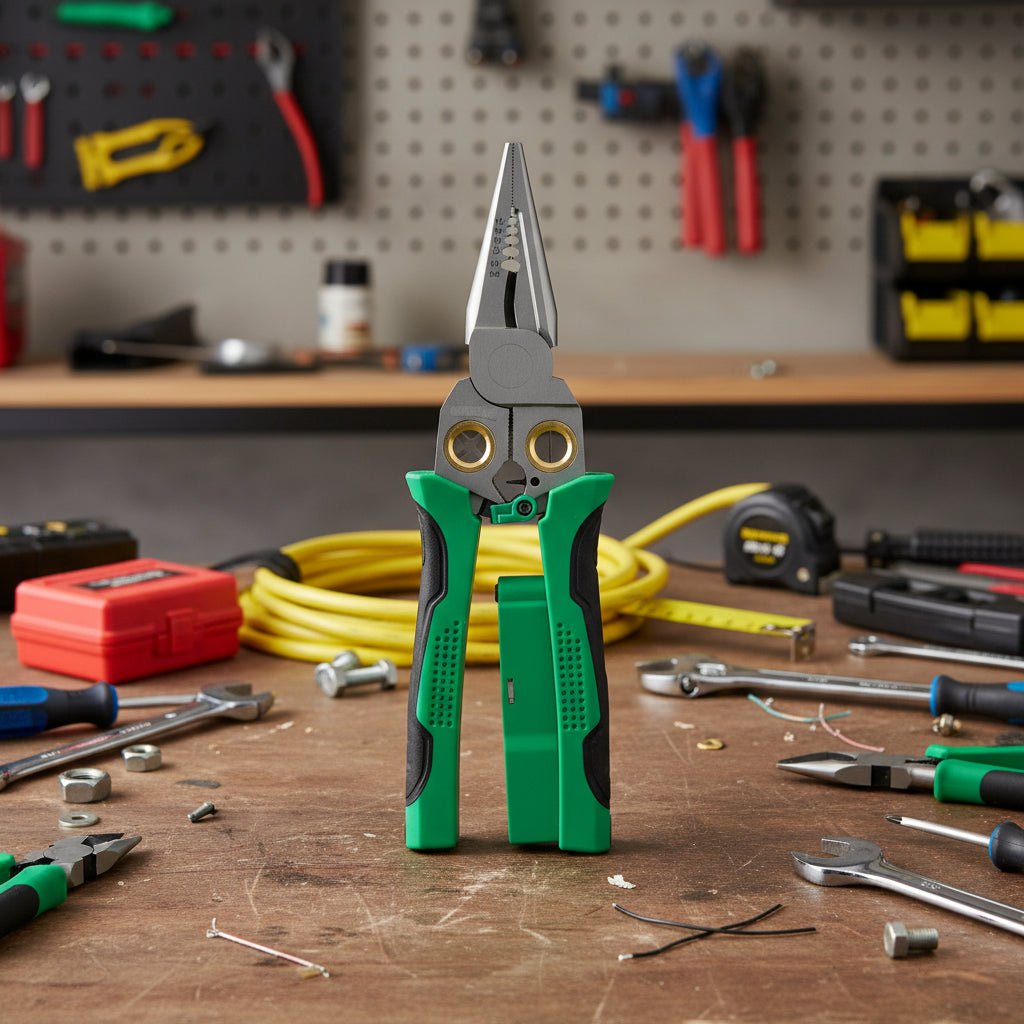 Wire Strippers 8 in 1, Crimping Tool with Voltage Tester, Wire Cutter, Cable Stripper, Electrical Tester for Cable Work
