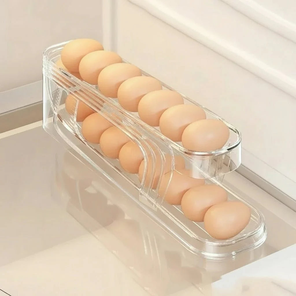 Egg Holders for Fridge, 2 Tier Automatic Rolling Egg Dispenser, Clear Egg Storage Fridge Organiser for Kitchen Storage_06