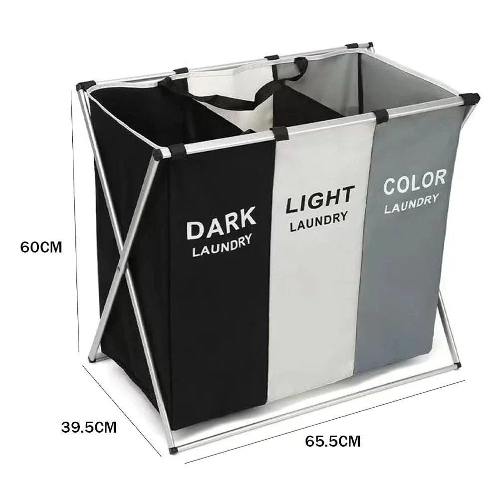 Laundry Basket 3 Compartment, Collapsible Laundry Basket Sorter, Washing Basket, Foldable Laundry Hamper_02