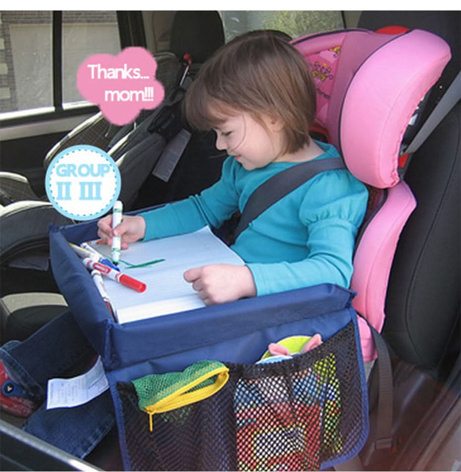 Car Seat Tray for Kids, Car Seat Table with Side Pockets and Foam Edge
