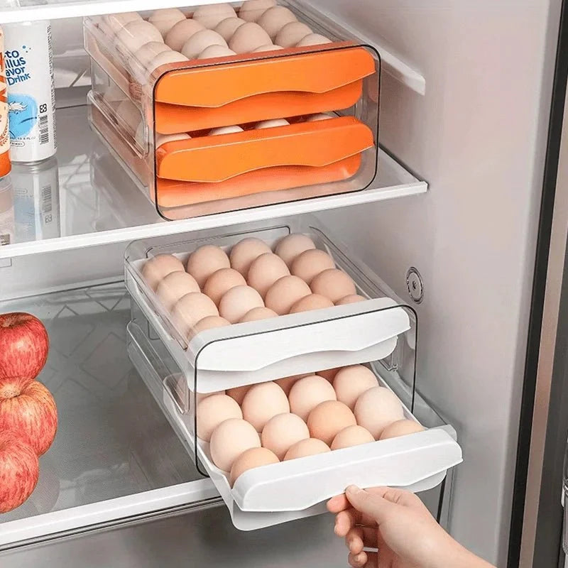 Egg Box for Fridge, Stackable Fridge Organiser Box with Drawers