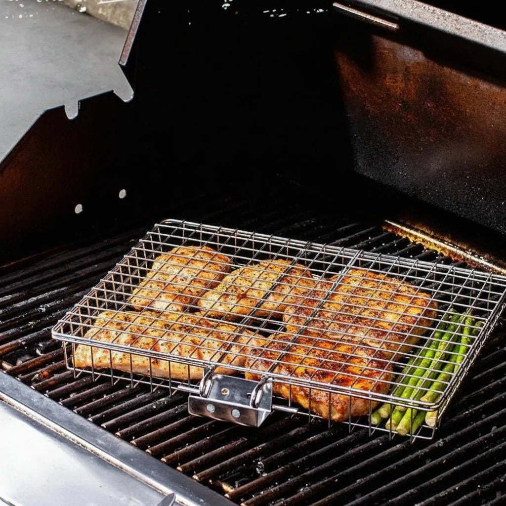 BBQ Grill Basket in Stainless Steel, Fish Grill Basket for Vegetables, Portable Barbecue Basket, BBQ Accessories_03
