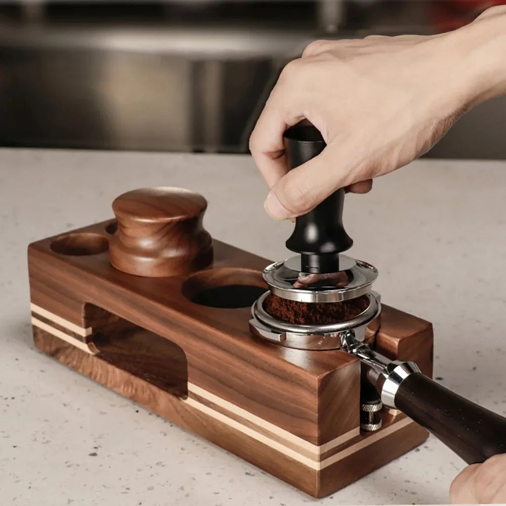 Portafilter Holder, Wooden Tamper Station for 51–53 mm and 58 mm Tampers, Coffee Station Organiser, Coffee Accessories_01