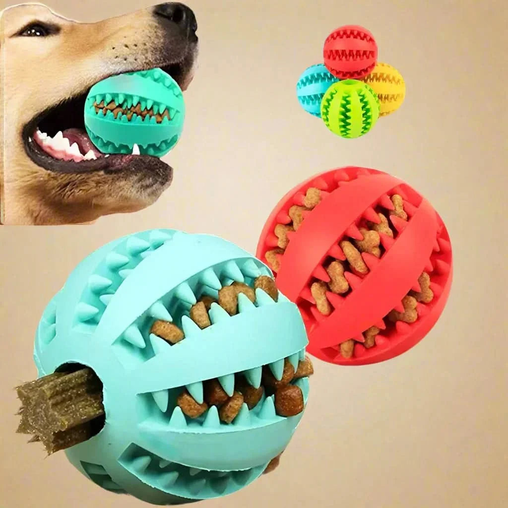 Dog Ball for Treats, Chew Ball for Dogs with Dental Grooves, Interactive Dog Toys for Puppies, Natural Rubber Puppy Toys_00