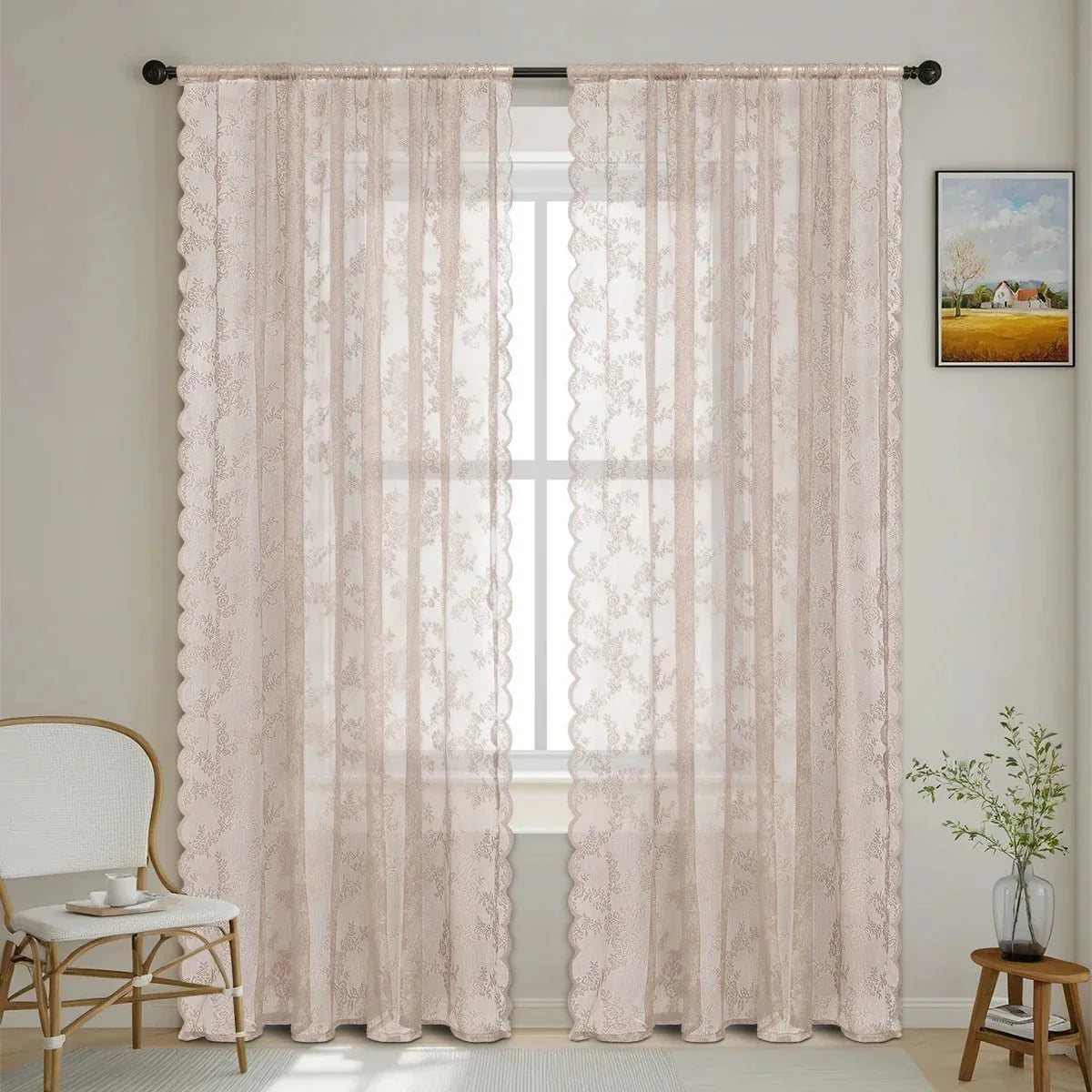 Net Curtains with Rose Lace, Voile Curtains for Living Room Windows – image 7