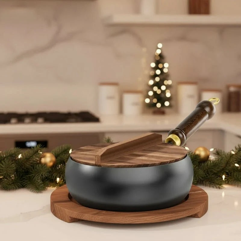 Wrought Iron Frying Pan, Deep Frying Pans with Wooden Handle, Hand Forged Uncoated Iron Pan, 24/28 cm_00