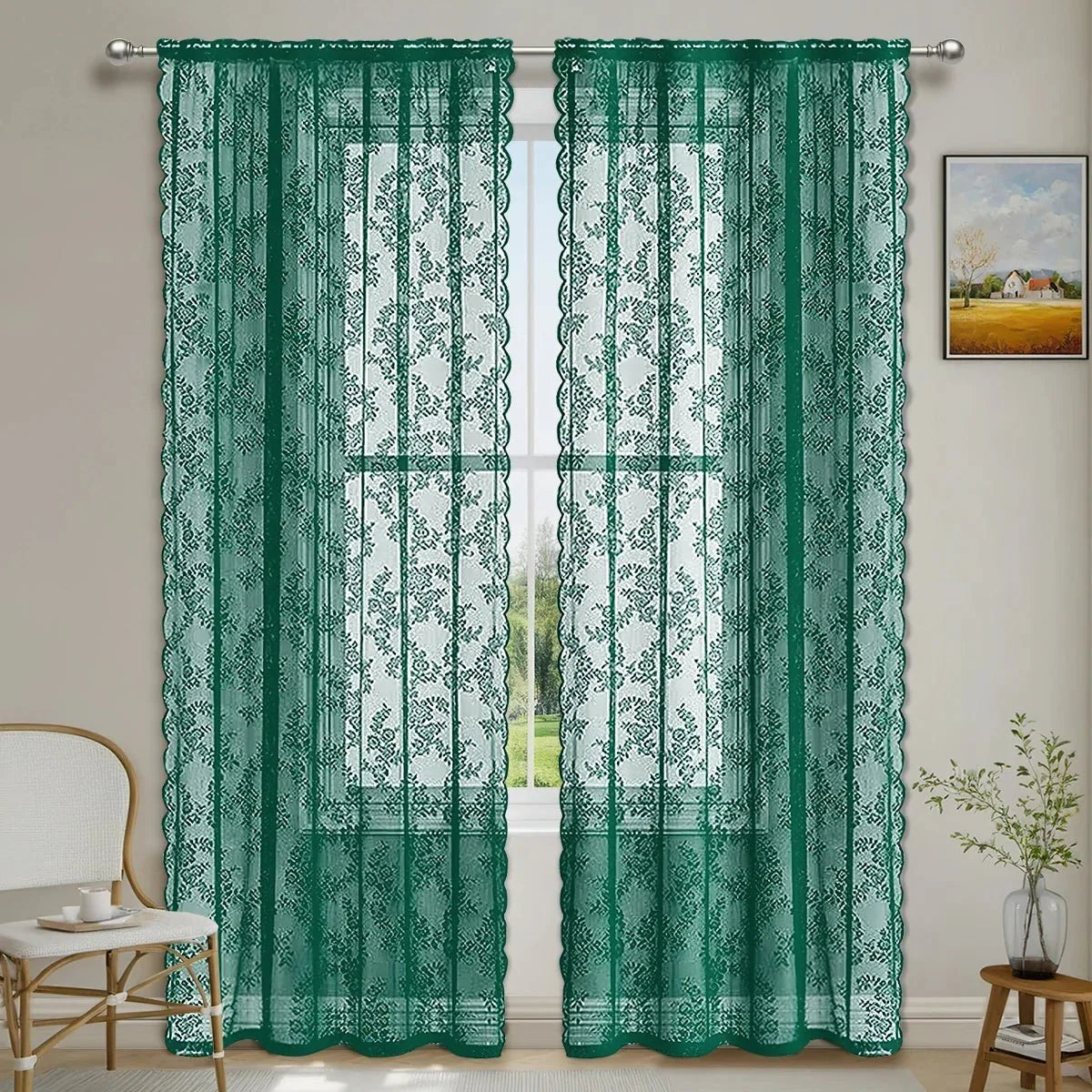 Net Curtains with Rose Lace, Sheer Curtains Set of 2 with Rod Pocket – image 10