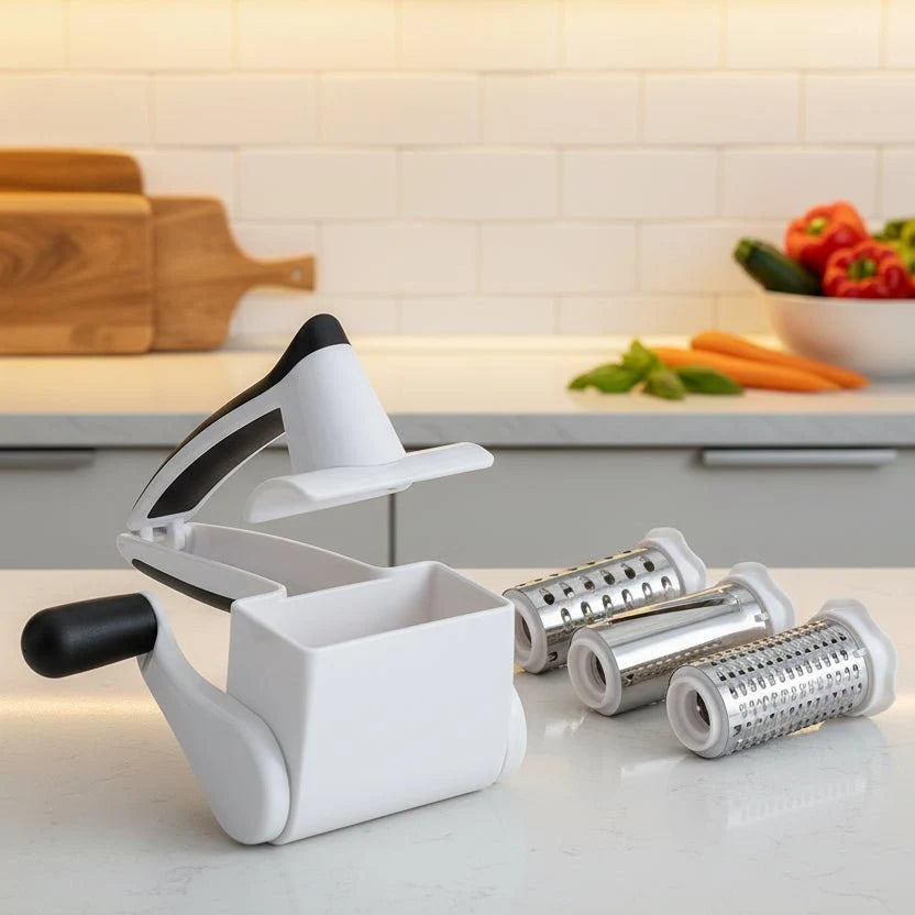 Rotary Cheese Grater with 3 Rolls, Parmesan Grater, Vegetable Grater, Kitchen Utensils for Cheese and Veg