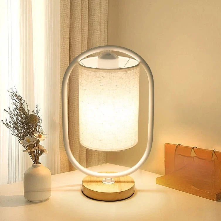 Table Lamp with Fabric Shade, Living Room Table Lamp with Wooden Base, Bedside Lamp for Bedroom with Warm Glow_03