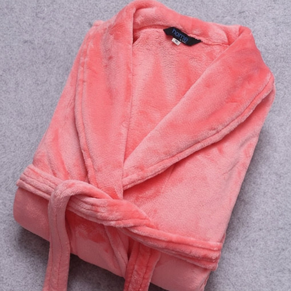 Winter Bathrobe, Lightweight Dressing Gown with Pockets and Belt, Fleece Dressing Gown, Warm Coral Fleece Robe_11