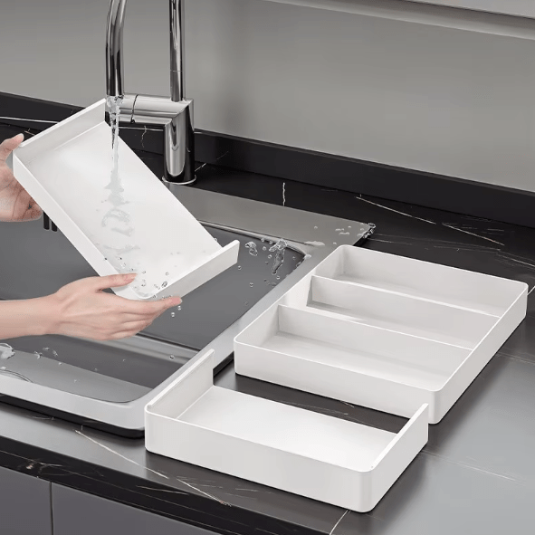 Kitchen Drawer Organiser with Adjustable Compartments, Cutlery Tray for Utensils