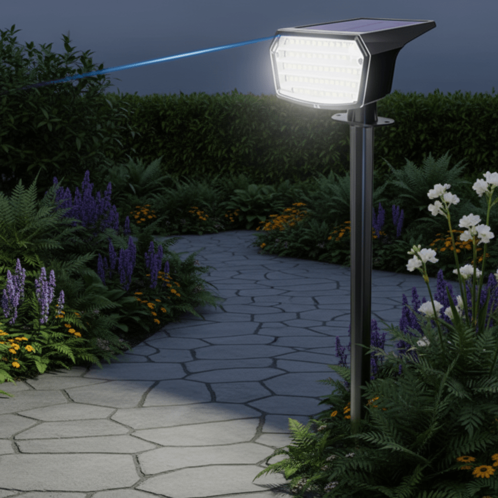 Solar Garden Lights, Outdoor Flood Lights, Solar Lights Outdoor with 59 LED Floodlight for Ground Spike or Wall