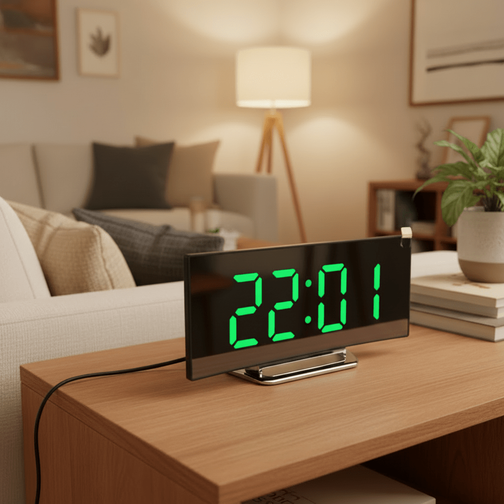 Digital Alarm Clock with Large LED Display, Silent Bedside Clock with Mirror Finish, Slim Digital Clock for Bedroom
