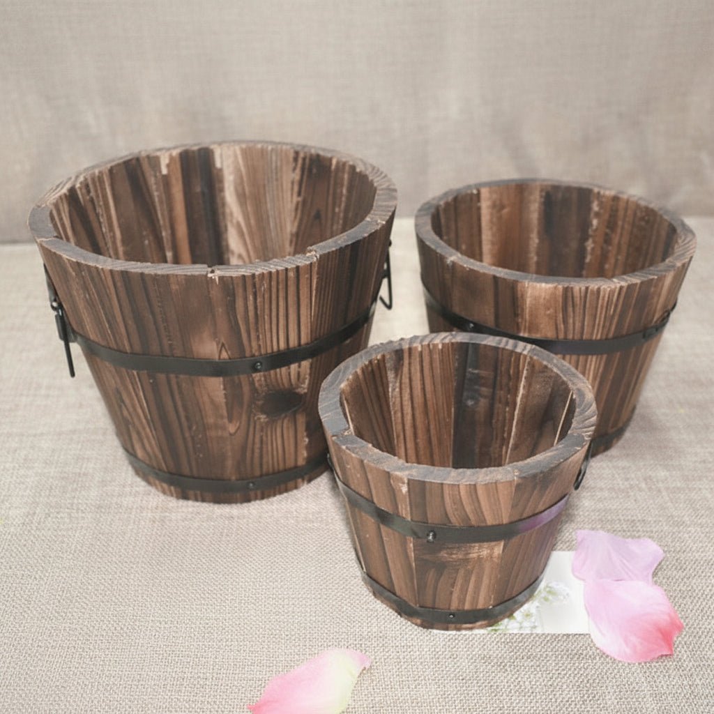Indoor Planters Set of 3, Wooden Garden Planters for Outdoor, Herb Planter for Balcony and Patio, Wooden Plant Pots_02