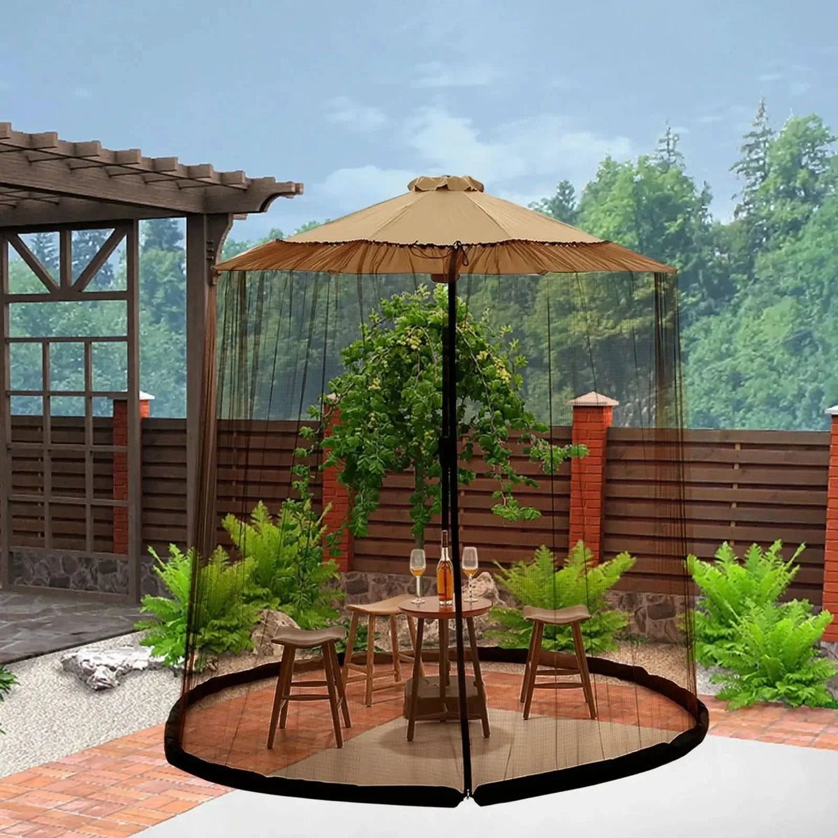 Mosquito Net for Parasols up to 4 m Diameter, Parasol Mosquito Net with Zip, Garden Parasol Net in Breathable Polyester