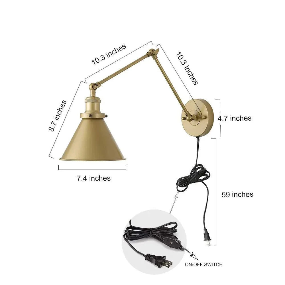 Wall Lights with Adjustable Arm, Black Wall Sconce with Gold Accents – image 6