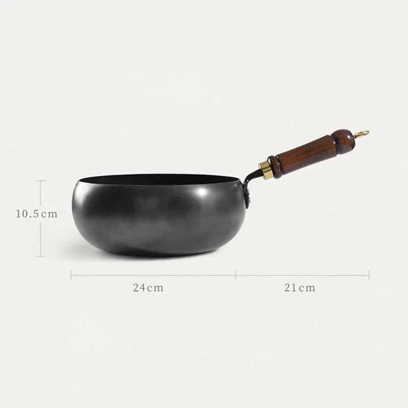 Wrought Iron Frying Pan, Deep Frying Pans with Wooden Handle, Hand Forged Uncoated Iron Pan, 24/28 cm_06