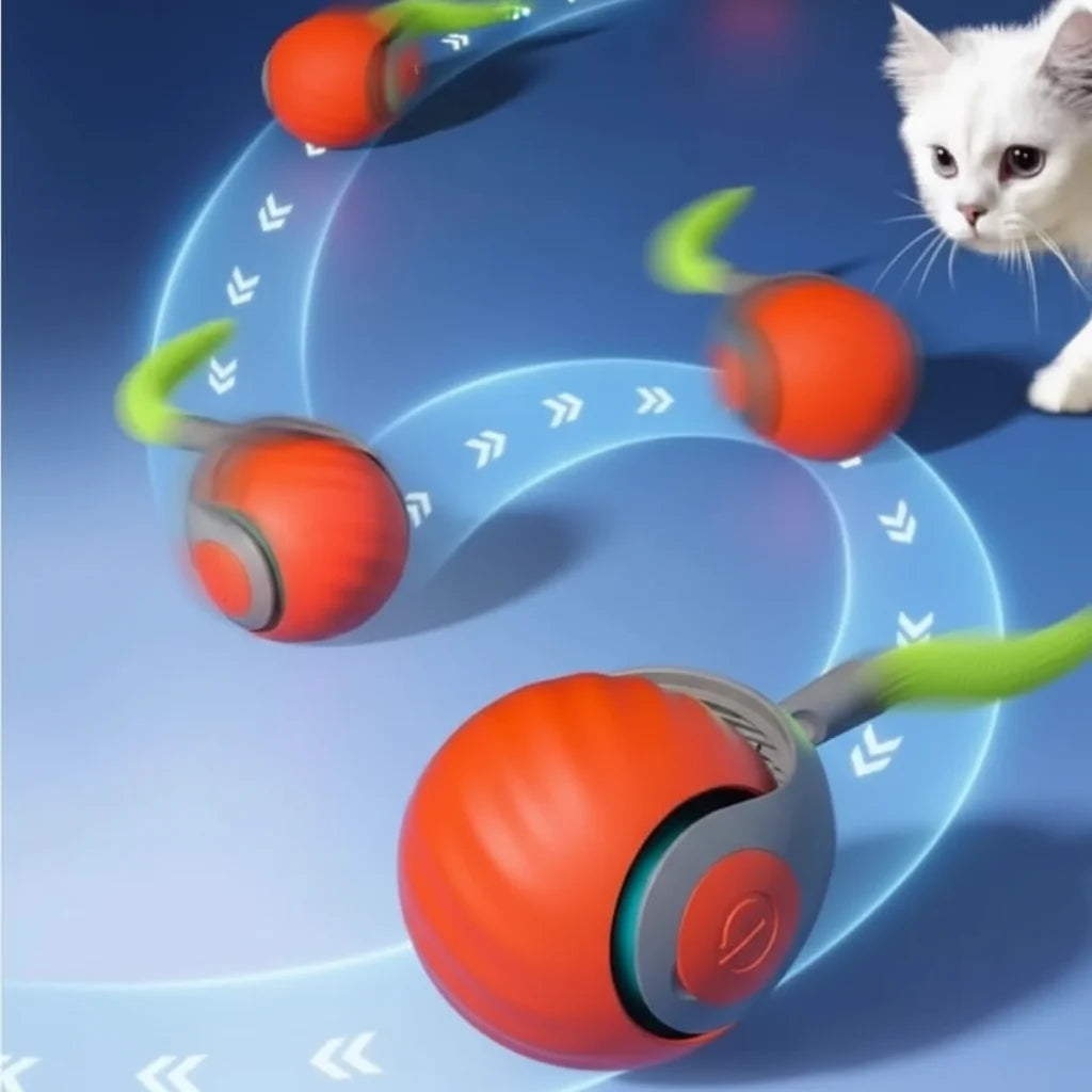 Interactive Cat Toys, Interactive Dog Toys, USB Rechargeable Automatic Cat Toy Rolling Ball with Faux Tail_03