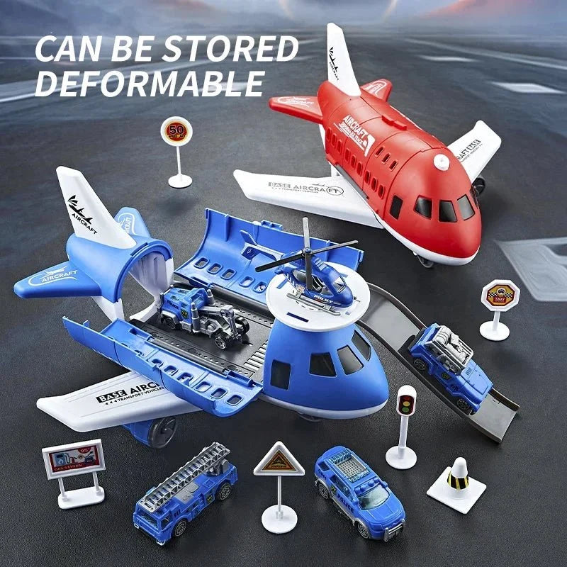 Aeroplane Toy Playset with Mini Cars and Road Signs, Helicopter Toy, Friction Toy Plane for Kids_05