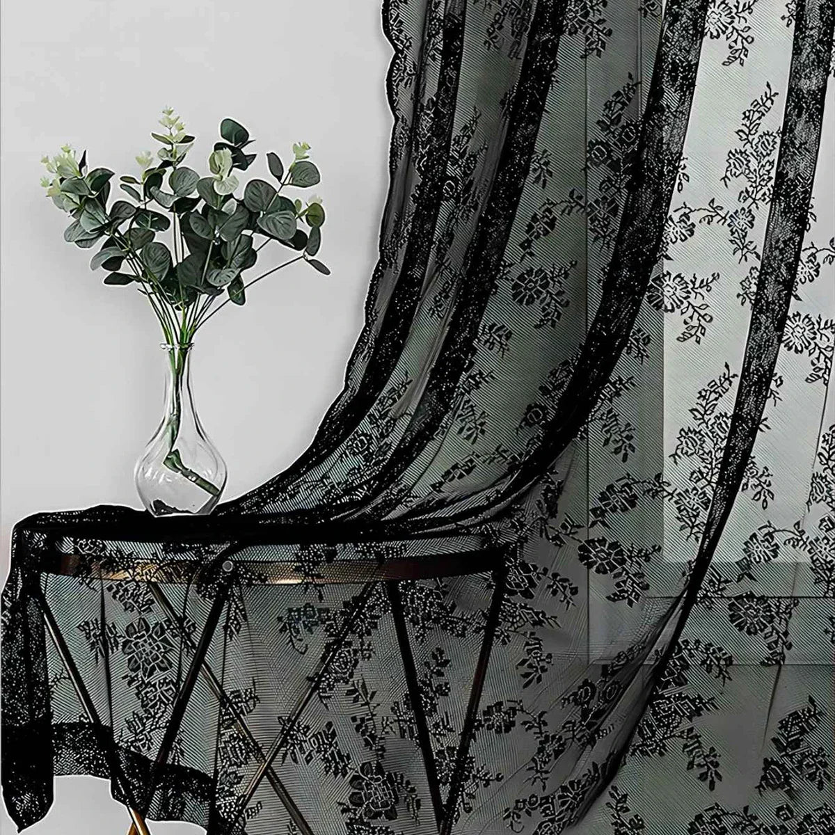 Net Curtains with Rose Lace, Sheer Curtains Set of 2 with Rod Pocket – image 6