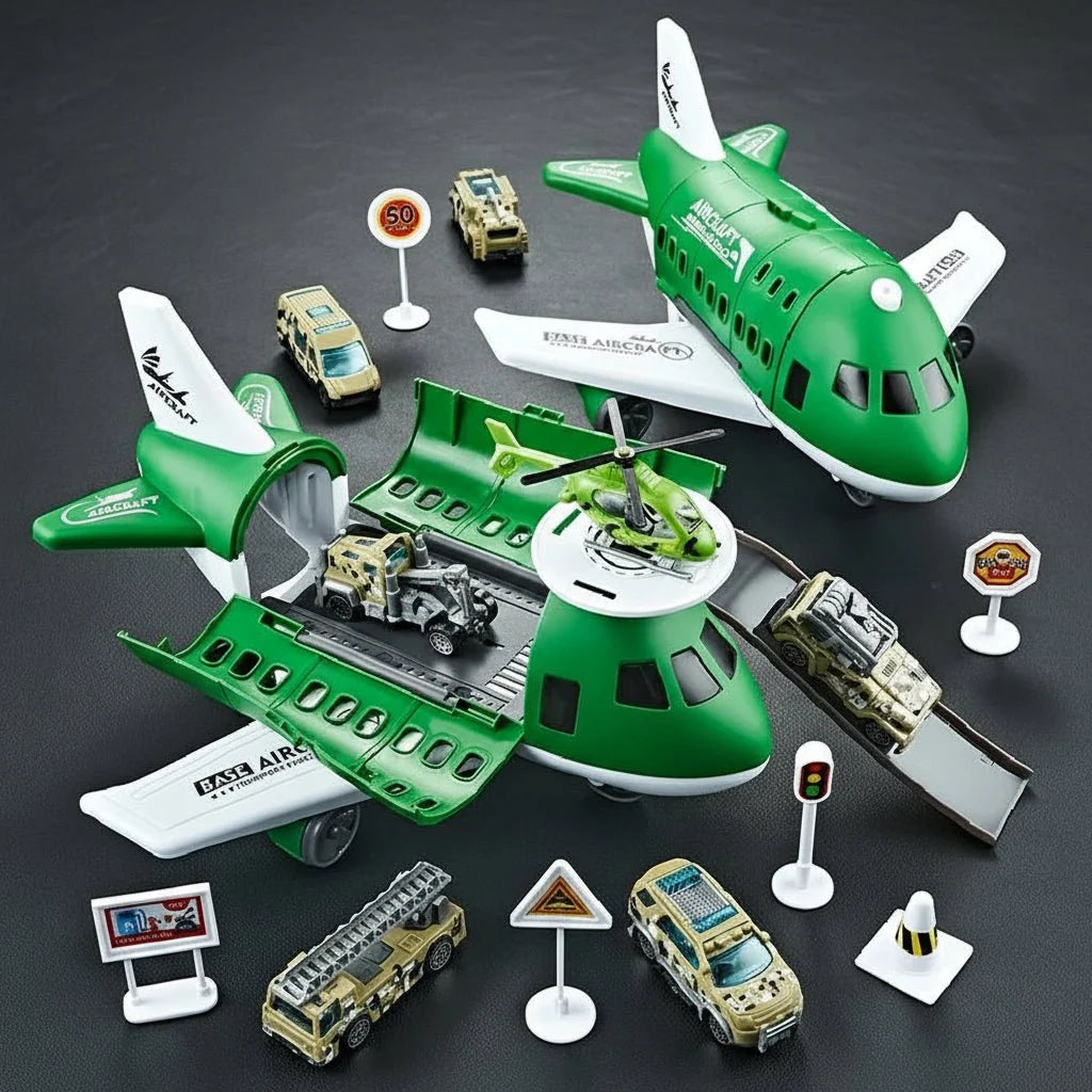 Aeroplane Toy Playset with Mini Cars and Road Signs, Helicopter Toy, Friction Toy Plane for Kids_12