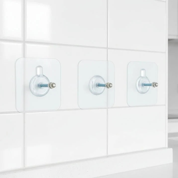 Adhesive Wall Hooks, 10 Pack Self Adhesive Hooks for Bathroom and Kitchen, Clear Sticky Hooks with No Drilling_00