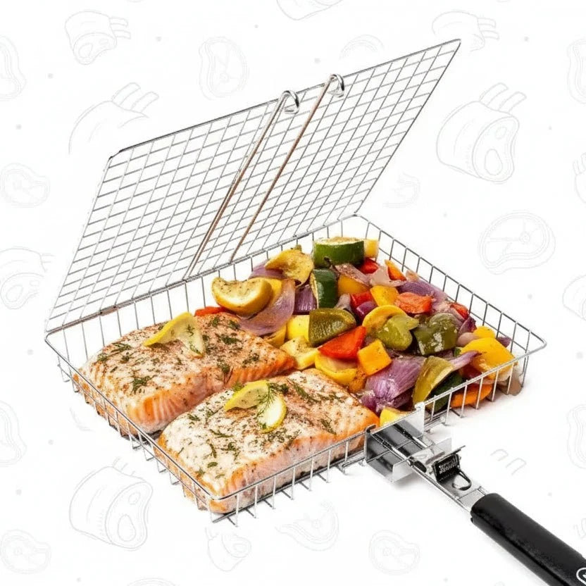 BBQ Grill Basket in Stainless Steel, Fish Grill Basket for Vegetables, Portable Barbecue Basket, BBQ Accessories_04