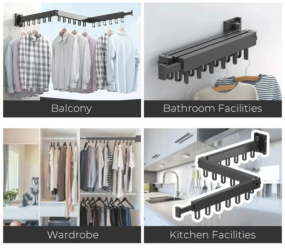Wall Mounted Clothes Airer, Extendable Clothes Drying Rack in Aluminium – image 4