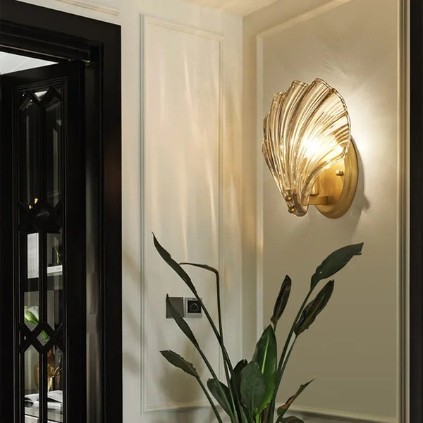 SeashellGlow | Elegant Vintage Brass LED Wall Sconce Light Fixture 2