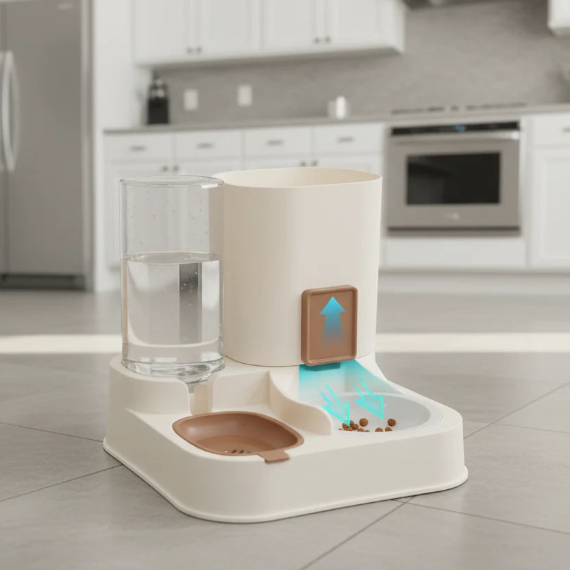 Cat Food Dispenser 2 in 1 with Water Dispenser, Automatic Cat Feeder in Ceramic, Automatic Pet Feeder for Cats and Dogs_05