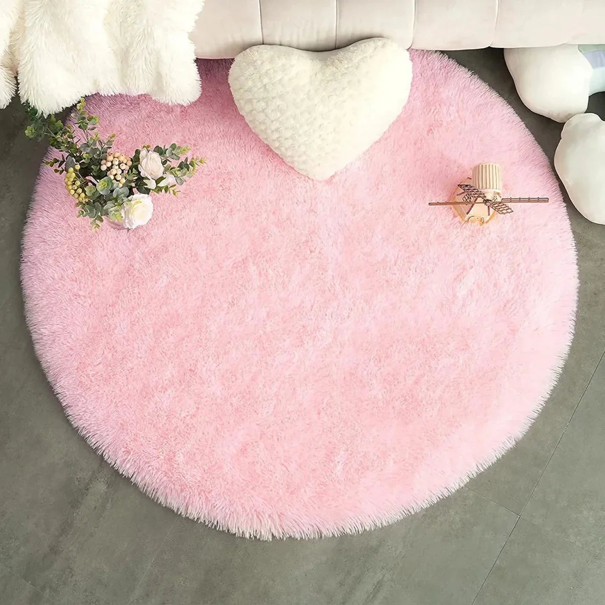 Round Living Room Rug, Machine Washable Rug, Fluffy Rug for Bedroom, Shaggy Round Rugs with Non Slip Backing