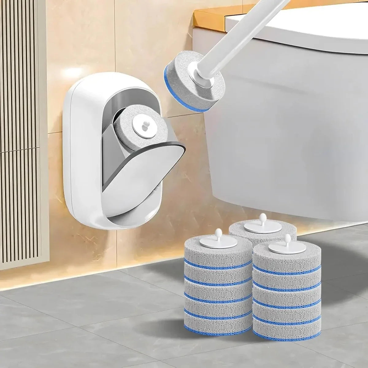 Disposable Toilet Cleaner with Holder, Disposable Toilet Brush with 6 Attachments, Loo Brush, Bathroom Accessories