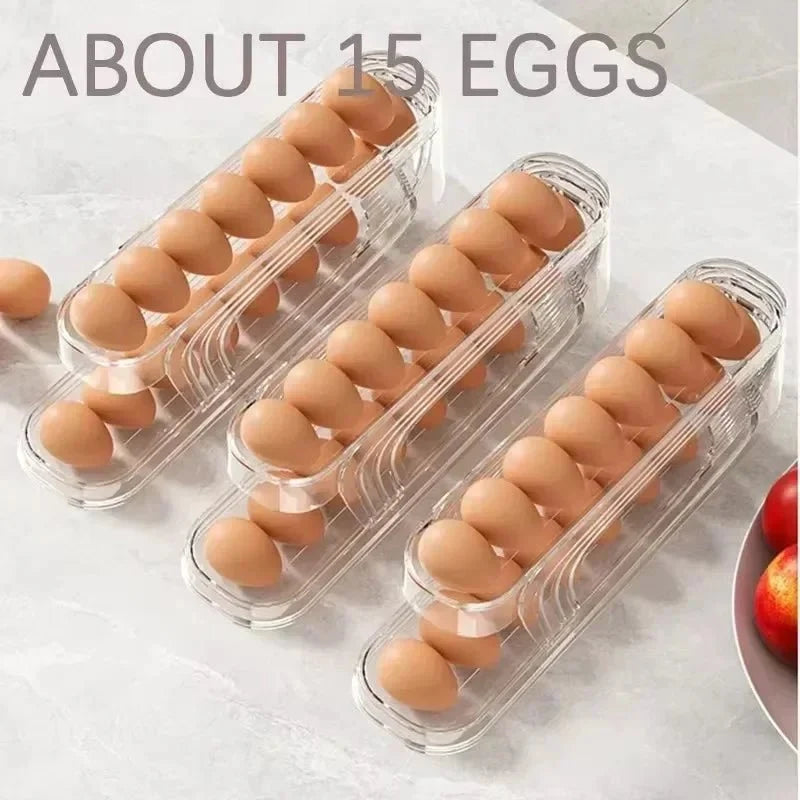 Egg Holders for Fridge, 2 Tier Automatic Rolling Egg Dispenser, Clear Egg Storage Fridge Organiser for Kitchen Storage_12