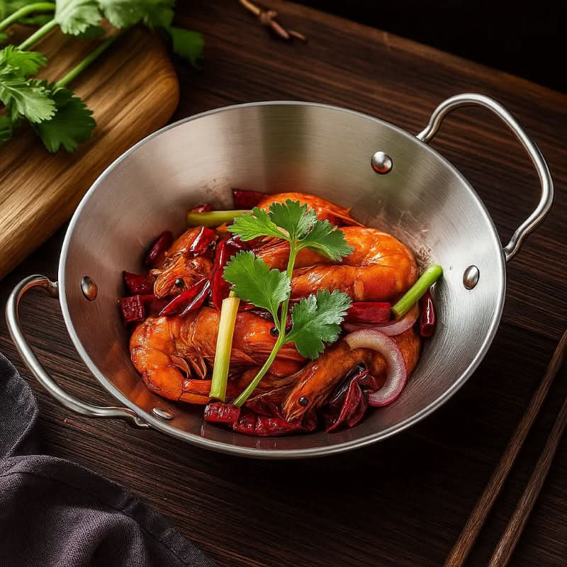 Stainless Steel Pan with 2 Frying Trays, Flat Stainless Steel Tray for Seafood