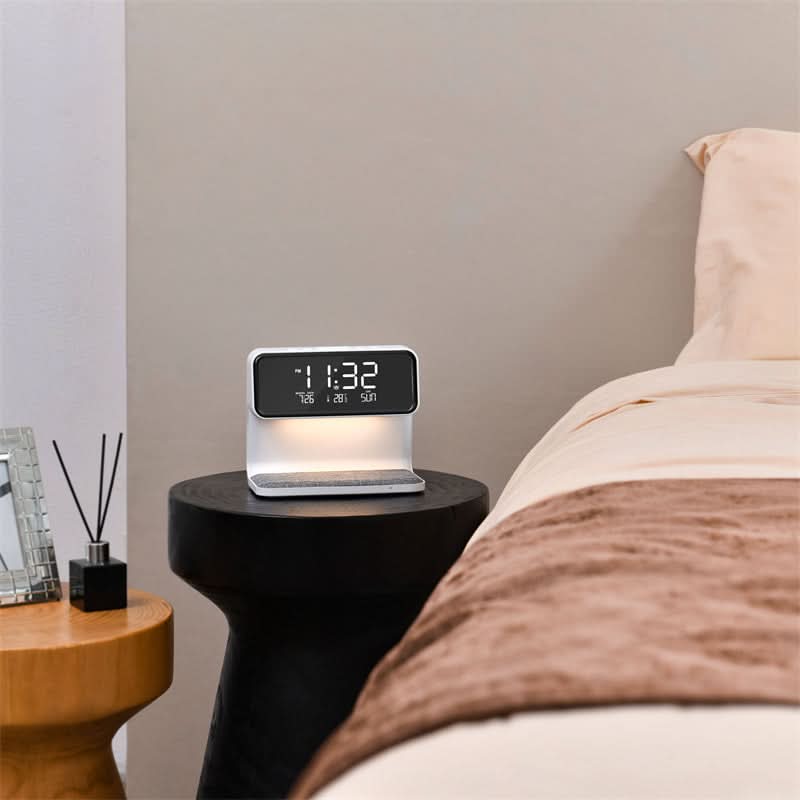 Alarm Clock with Wireless Charger, Dimmable Table Lamp