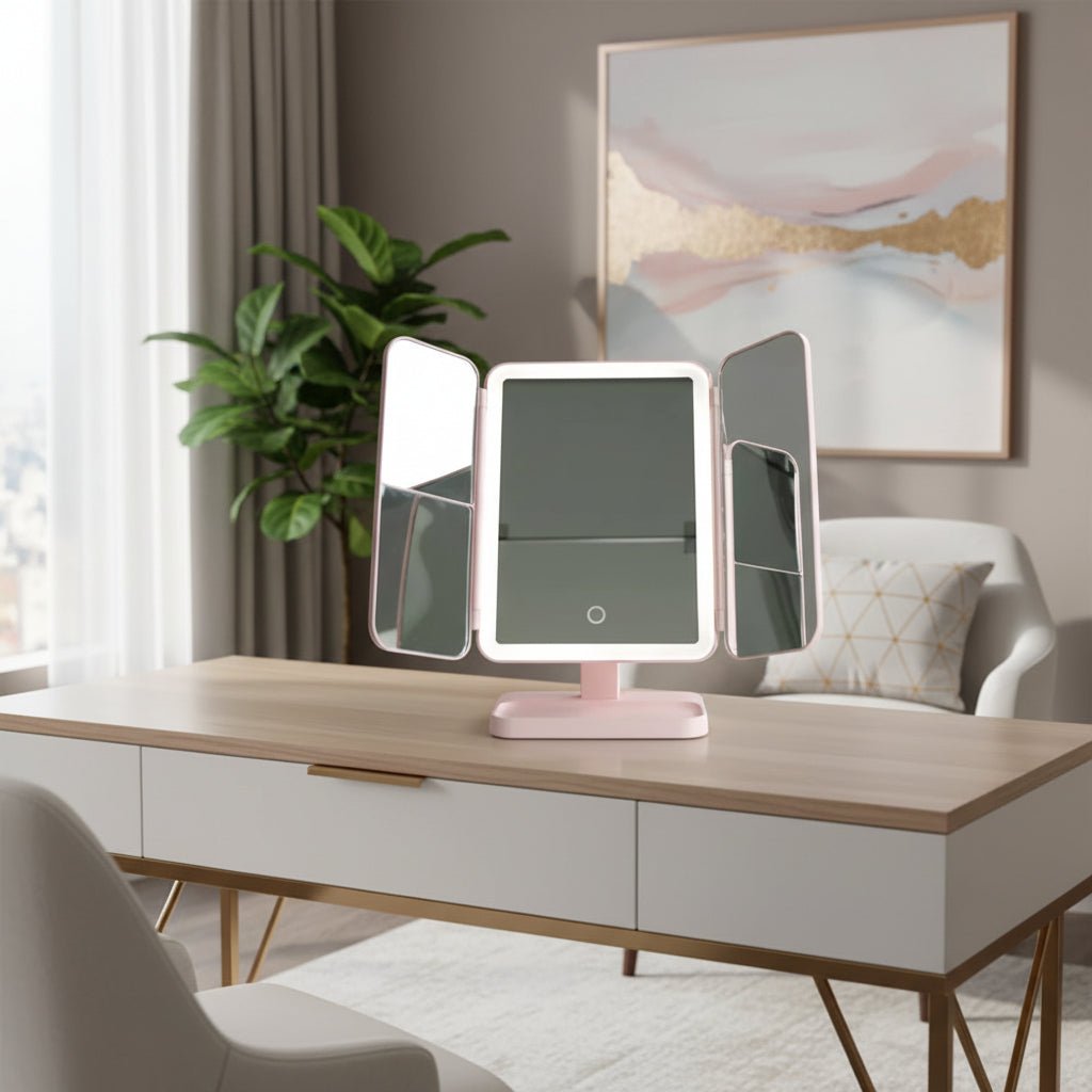 Vanity Mirror with Lights, Dressing Table Mirror with 2x and 3x Magnification, Foldable Rechargeable LED Makeup Mirror_04