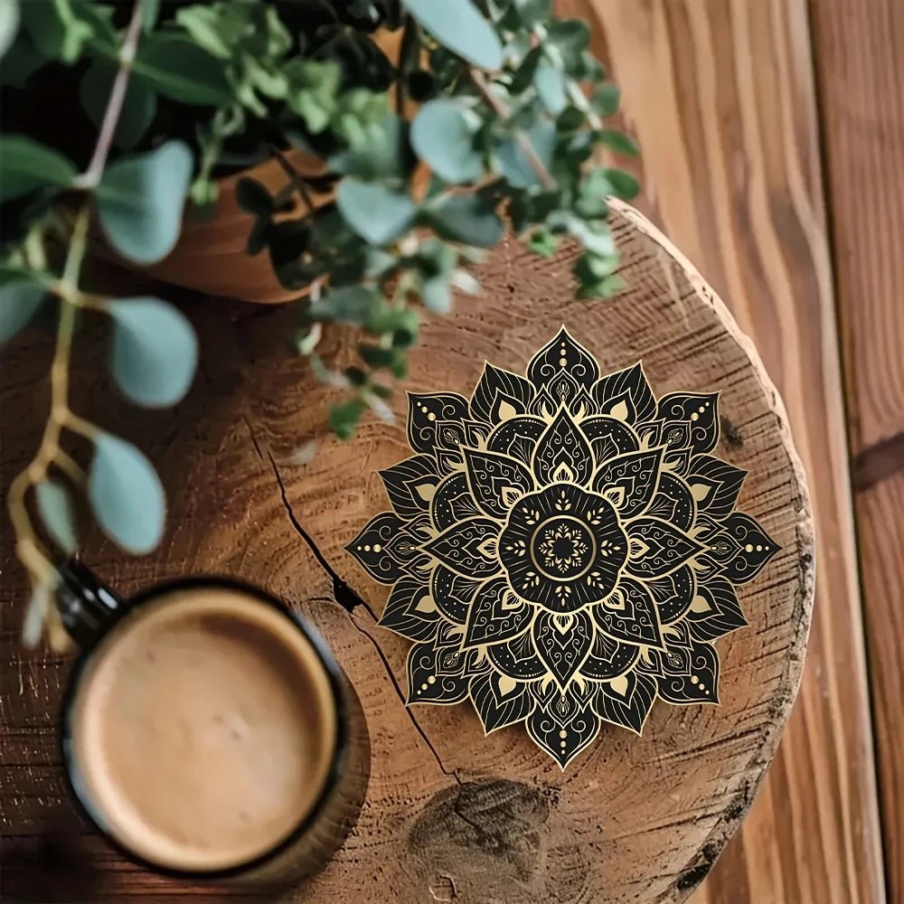 Wooden Drink Coasters, Round Wood Coaster with Mandala Print – image 4