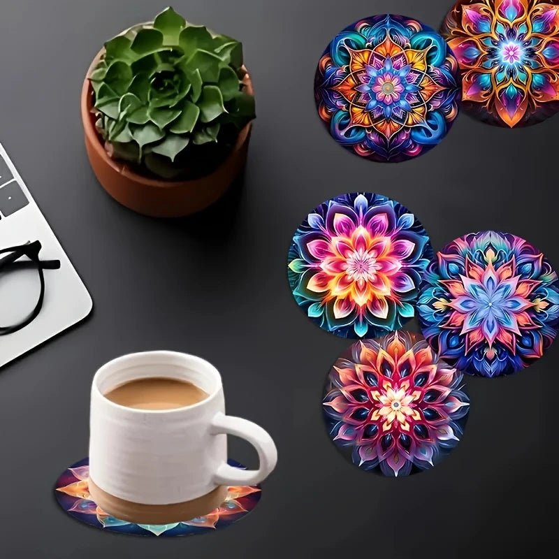 Wooden Drink Coasters, Round Wood Coaster with Mandala Print – image 6