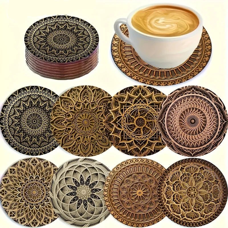 Wooden Drink Coasters, Round Wood Coaster with Mandala Print – image 10